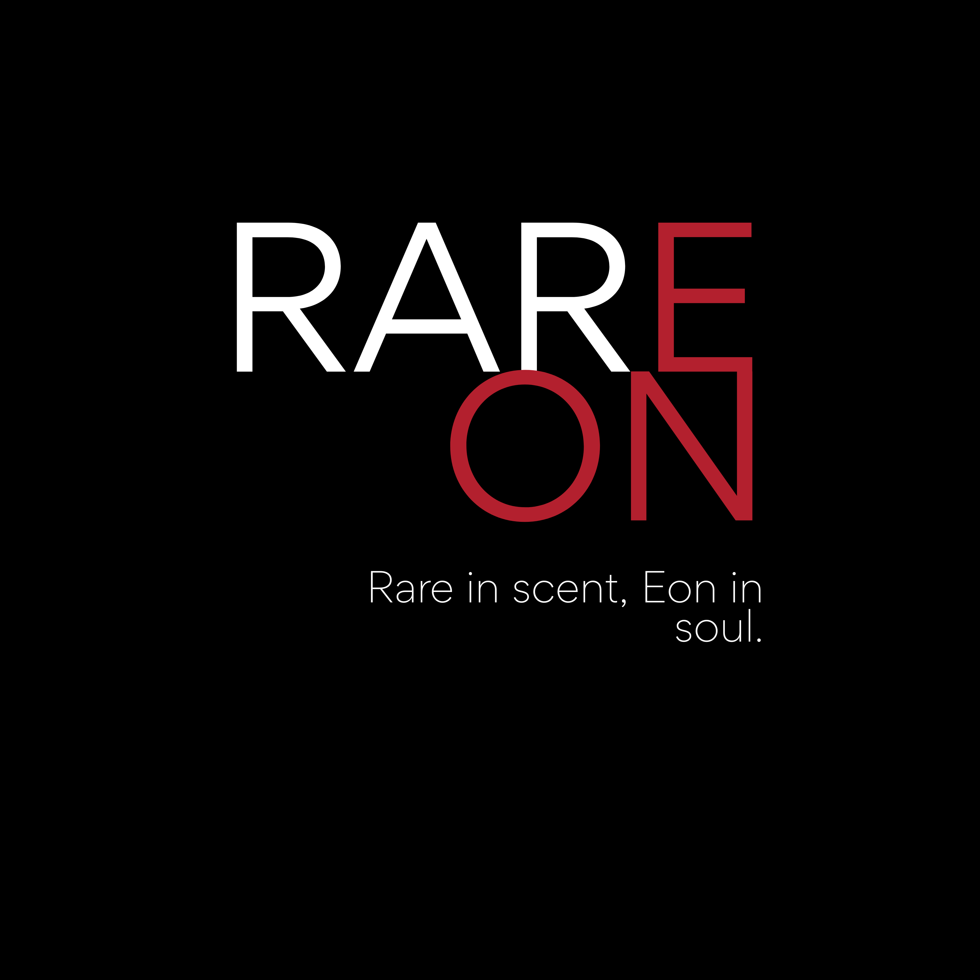 Logo with 'RARE ON' text on a black background